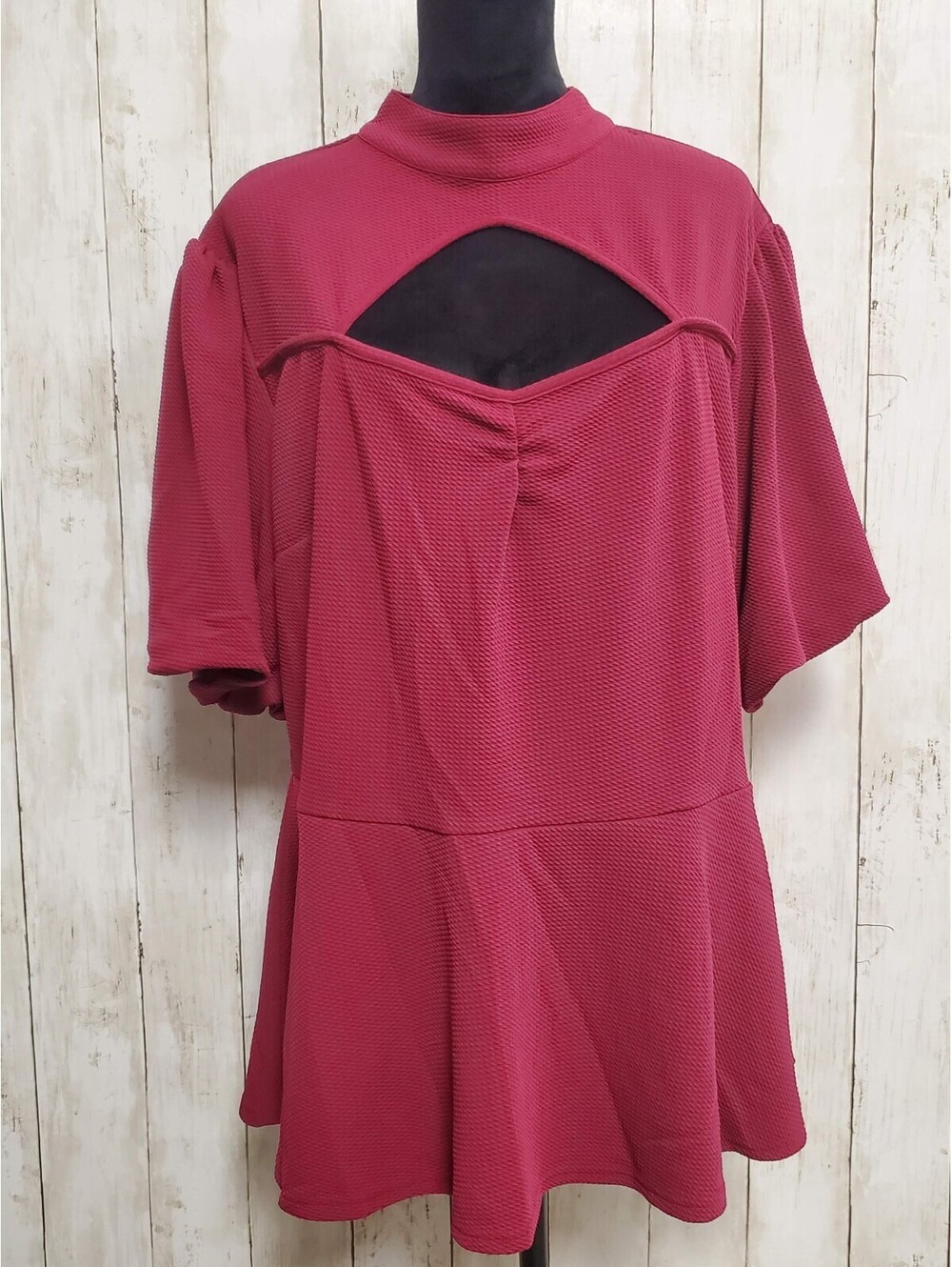 NWT Ashley Stewart Raspberry Red Keyhole Puff Sleeve Peplum Top Size 22/24